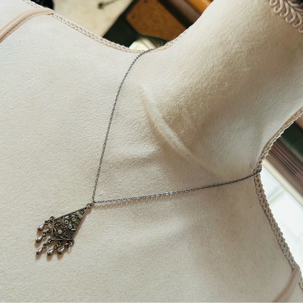 Vintage clear stone chandelier pendant on chain necklace